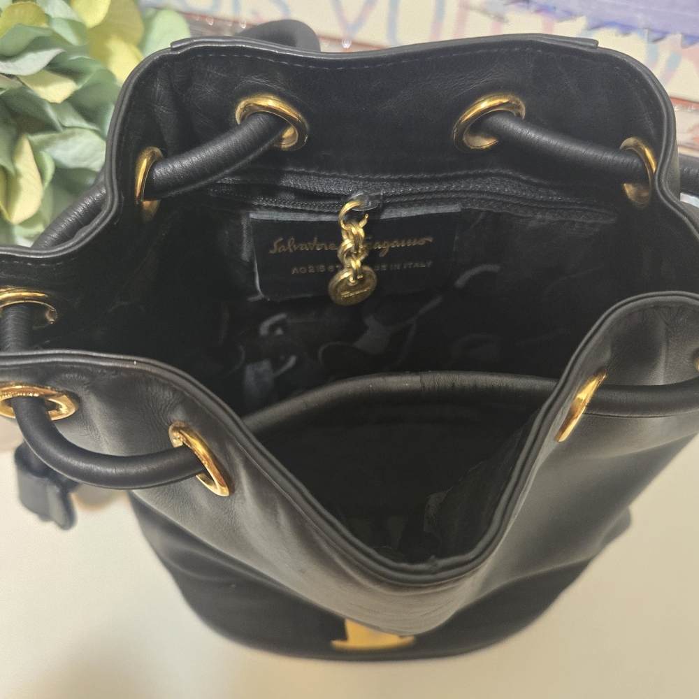 Vintage Salvatore Ferragamo Black Drawstring Leather Backpack - Picture 8 of 13